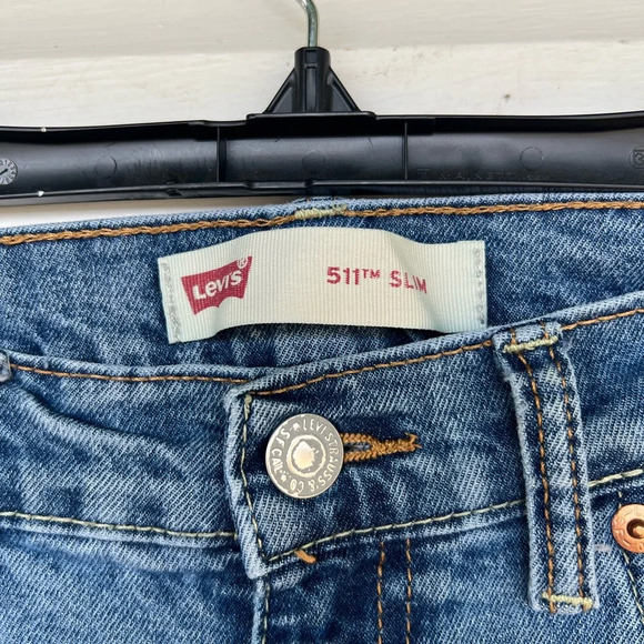 Levi Boys 511 Slim Mid Wash Jeans With Knee Patches Size 14 Reg W27 L27 - Picture 4 of 8